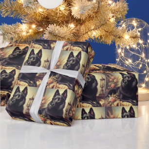 Vintages Schipperke Dog Gemälde Geschenkpapier
