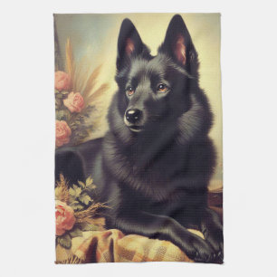 Vintages Schipperke Dog Gemälde Geschirrtuch