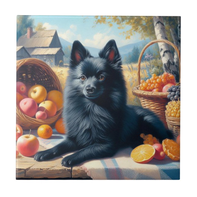 Vintages Schipperke Welpenbild Fliese (Vorderseite)