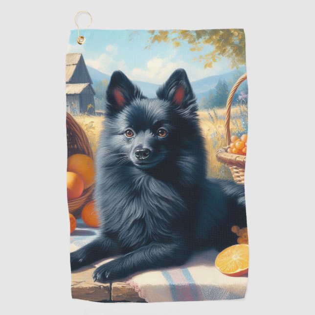 Vintages Schipperke Welpenbild Golfhandtuch (Vorderseite)