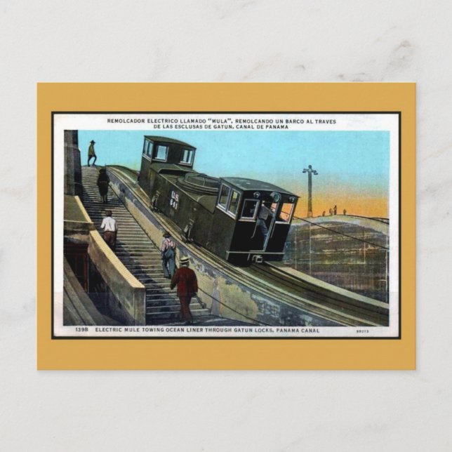 Vintages Schleppgerät mit Elektromuschel Panamakan Postkarte (Vorderseite)