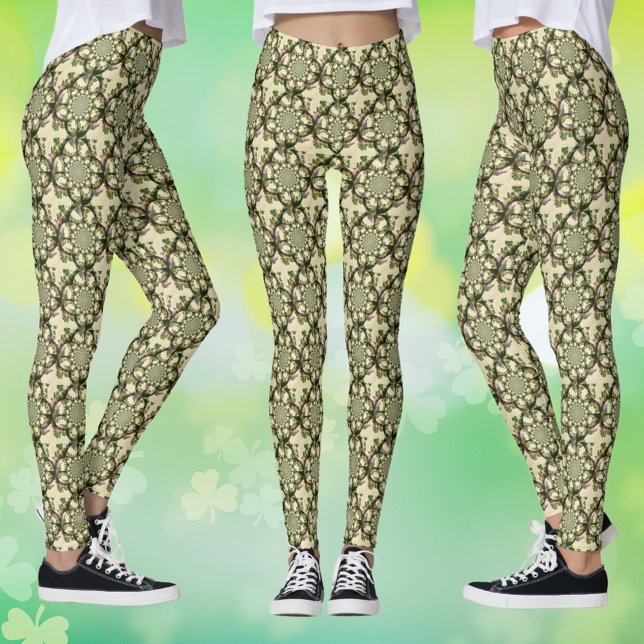 Vintages Schloss Blarney & Kleeblatts Kaleidoskop Leggings (Vintage Blarney Castle & Shamrocks Kaleidoscope Leggings)