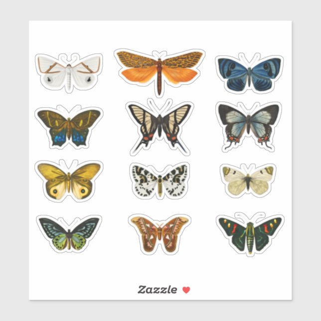 Vintages Schmetterling Set 1 Aufkleber - Klassisch (Blatt)