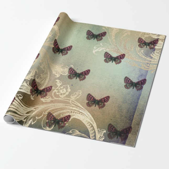 Vintages Schmetterlings-Rolle Decoupage Geschenkpapier (Ungerollt)