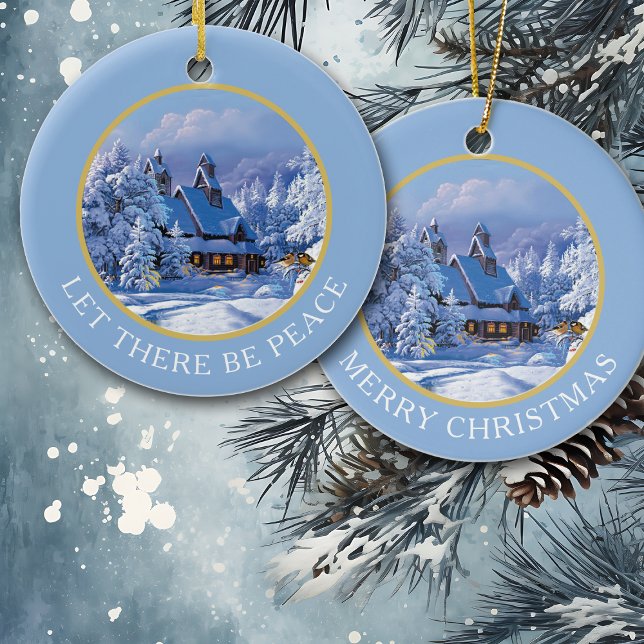 Vintages Schneehaus und Bäume Keramik Ornament (Von Creator hochgeladen)