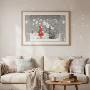 Vintages Schneekind und Engel Kinderzimmer Poster