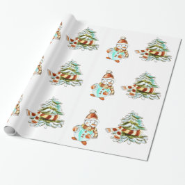Vintages Schneemann- und Weihnachtsbaumumschlagpap Geschenkpapier
