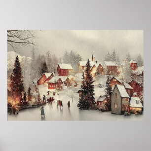 Vintages Schneewetter-Dorfposter Poster