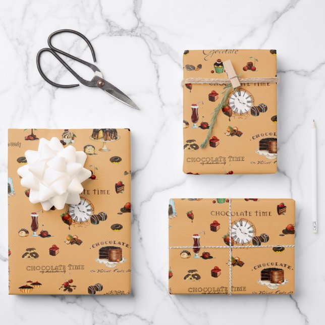 Vintages Schokoladenmuster Geschenkpapier Set (Vorderseite)