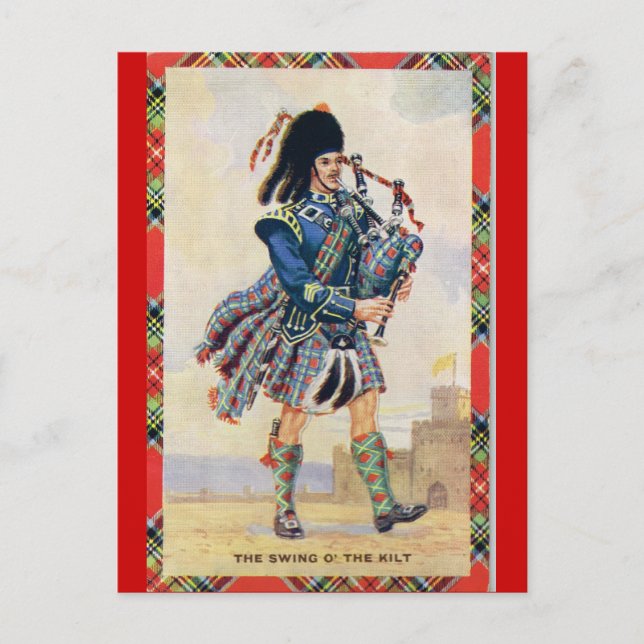 Vintages Schottland, dem Bagpipe folgen Postkarte (Vorderseite)