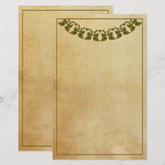 Vintages Schreibpapier mit Grüngarland Briefpapier (Vorne/Hinten)