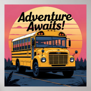 Vintages Schulbusdesign Poster