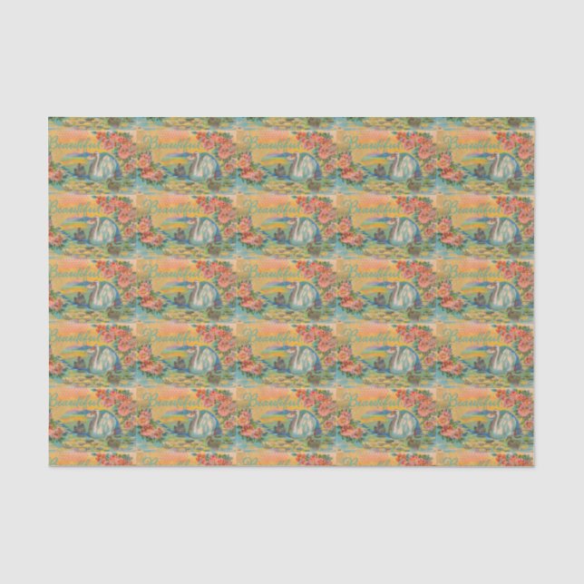 Vintages Schwanpostkarten-Seidenpapier Seidenpapier (Vorderseite)