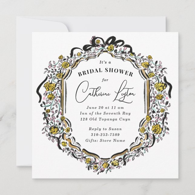 Vintages schwarz-gelbes Brautparty Einladung (Vorderseite)