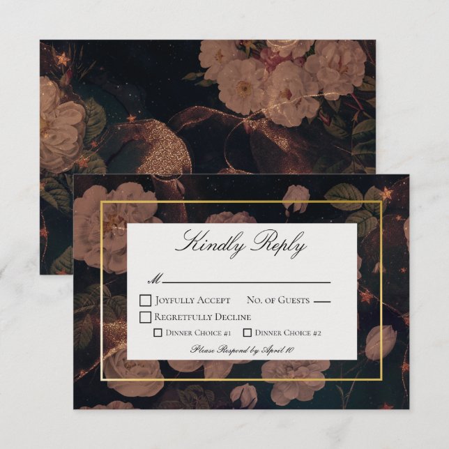 Vintages Schwarz-Gold-Glam RSVP Karte (Vorne/Hinten)