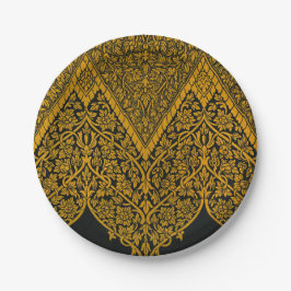 Vintages Schwarz-Gold-Indisches Blumenmuster Pappteller