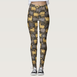 Vintages Schwarz-Gold-Kuh-Muster Sommerreise Leggings