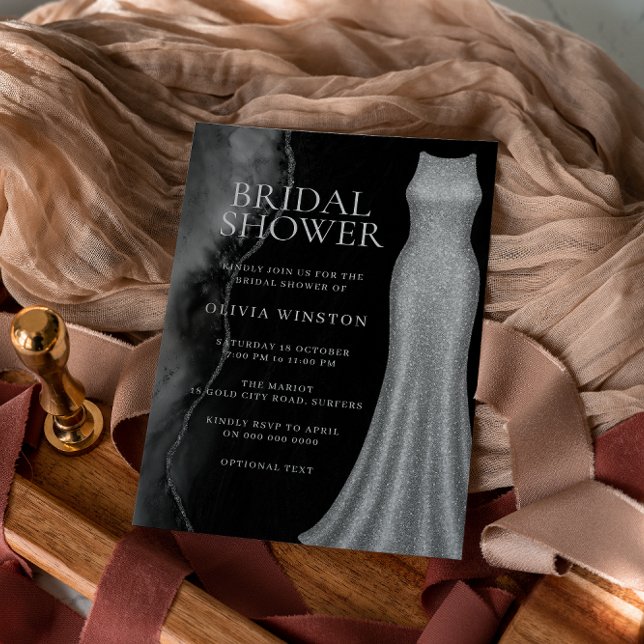 Vintages Schwarz-Silber-Brautparty Einladung (Von Creator hochgeladen)