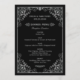 Vintages Schwarz und Silber Art Déco Hochzeitsesse Menükarte