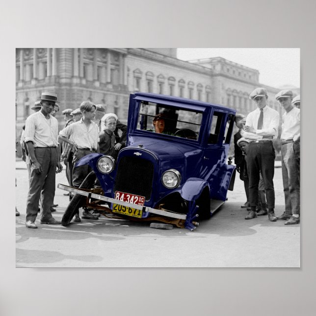 Vintages Schwarz-Weiß-Auto Poster (Vorne)