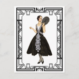 Vintages Schwarz-Weiß-Flapper-Abend Postkarte