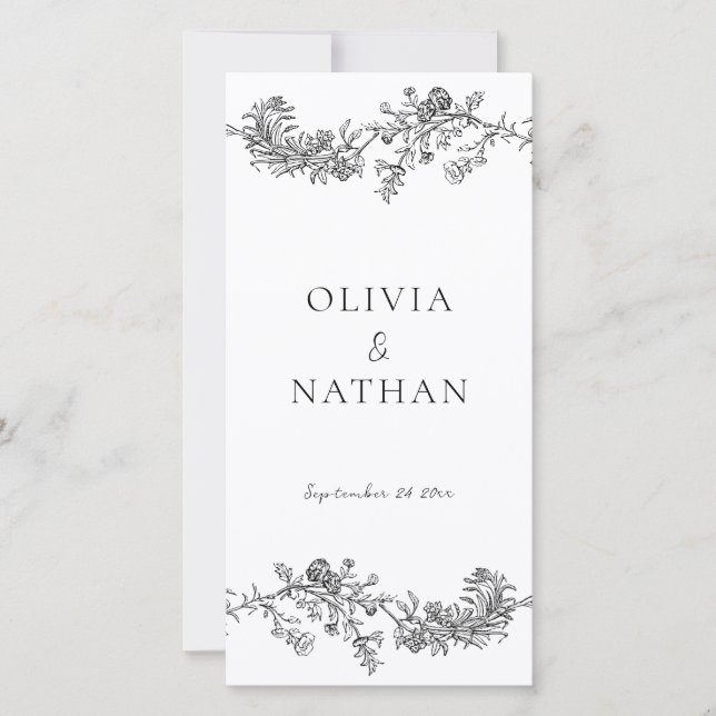 Vintages Schwarz-Weiß-Hochzeitsprogramm (Vorderseite)