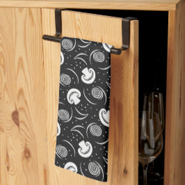 Vintages Schwarz-Weiß-Mushroom-Muster Gemüse Geschirrtuch