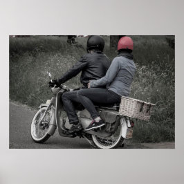 Vintages Schwarz-Weiß-Paar auf dem Motorrad-Poster Poster