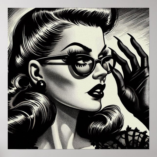 Vintages Schwarz-Weiß-Zeichn Poster (Vorne)