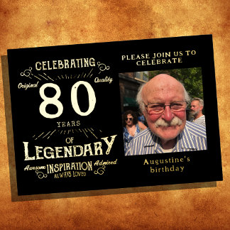 Vintages Schwarzes 80. Geburtstag Folieneinladung