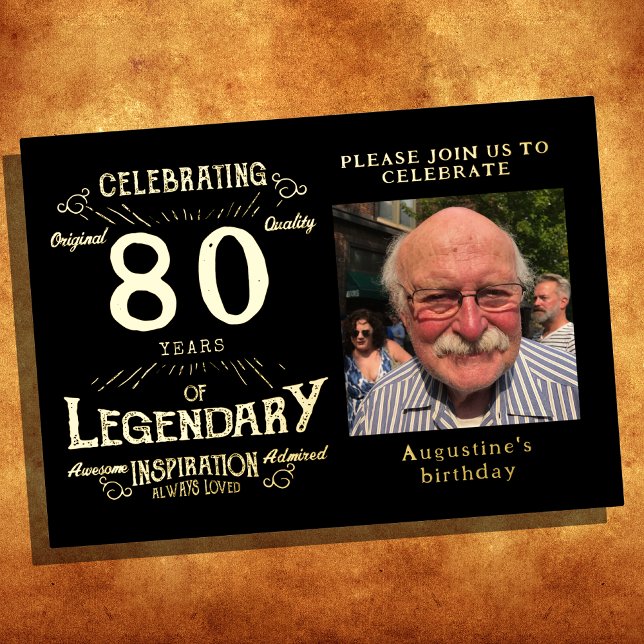 Vintages Schwarzes 80. Geburtstag Folieneinladung (Von Creator hochgeladen)