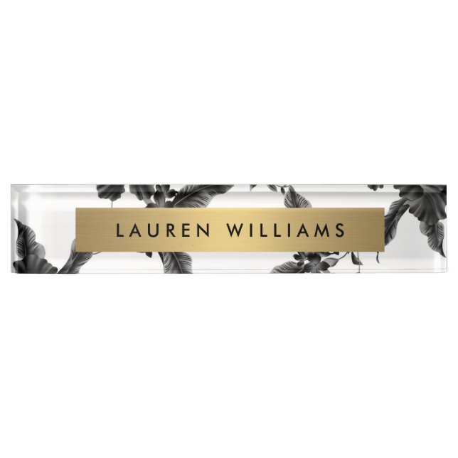 Vintages Schwarzes Flurmuster Namensplakette (Vorderseite)