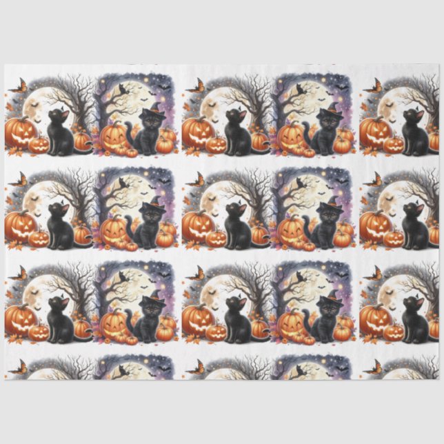 Vintages Schwarzes Katzendekoupage-Tissue Seidenpapier (Vorderseite)