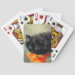 Vintages Schwarzes Kitten mit roter Blume Blanket Spielkarten