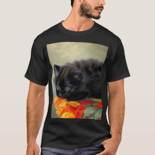 Vintages Schwarzes Kitten mit roter Blume Blanket T-Shirt