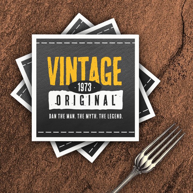 Vintages Schwarzes Leder Geburtsjahr Serviette (Vintage Original Black Leather Birth Year Paper Napkins Cover Photo.)