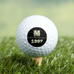 Vintages Schwarzes Monogramm Jahr Golfball<br><div class="desc">Vintag Black Monogram Year Number Golf Balls. Der personalisierte Golfball ist mit einem Monogramm und einer Jahreszahl auf schwarzem Hintergrund ausgestattet und eignet sich hervorragend als Sportgeschenk für eine Frau oder einen Mann. Fügen Sie Ihre Mono- und Jahreszahl hinzu.</div>