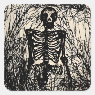 Vintages Schwarzes Skelett Halloween Quadratischer Aufkleber