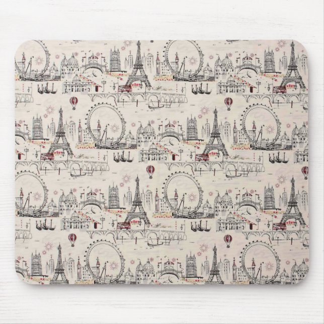 Vintages schwarzes u. weißes Europas Ansehen Mousepad (Vorne)