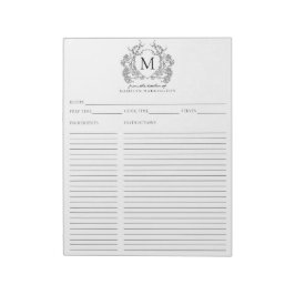 Vintages Schwarzes Wappen Monogramm Rezept Notizblock