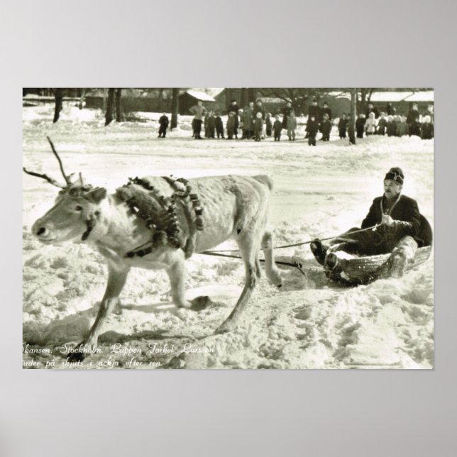 Vintages Schweden, RentierSchlitten, Volksmuseum, Poster (Vorne)