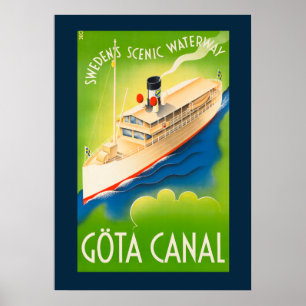 Vintages schwedisches Landschaftlich Waterway Trav Poster