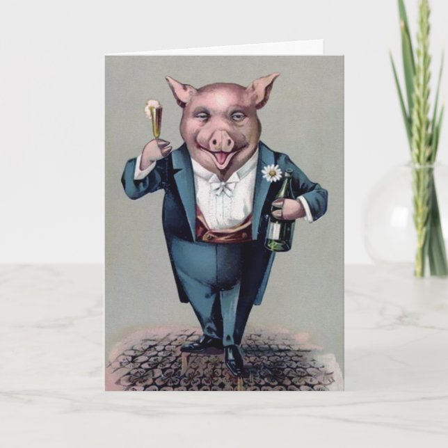 Vintages Schweinefleisch Feiertagskarte (Vorderseite)