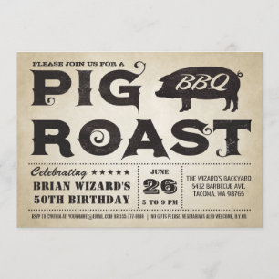 Vintages Schweinefleisch GRILLEN Geburtstag Einlad Einladung
