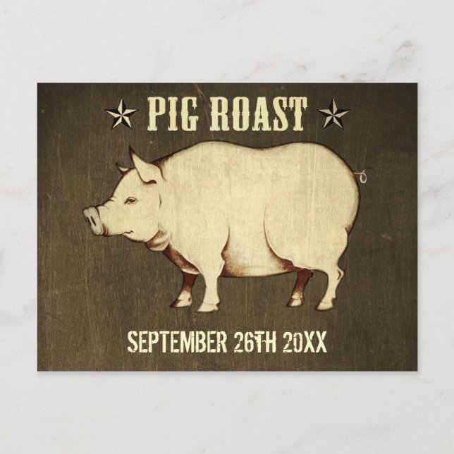 Vintages Schweinegrost Postkarte Einladung I (brau (Vorderseite)