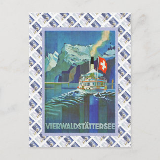 Vintages Schweizer Bahnhofposter, Vierwaldstatters Postkarte