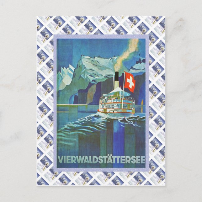 Vintages Schweizer Bahnhofposter, Vierwaldstatters Postkarte (Vorderseite)