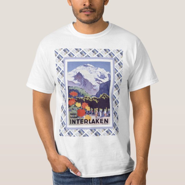 Vintages Schweizer Bahnplakat Interlaken T-Shirt (Vorderseite)