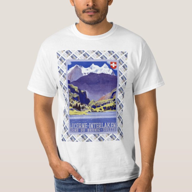 Vintages Schweizer Bahnplakat Luzern Interlaken T-Shirt (Vorderseite)