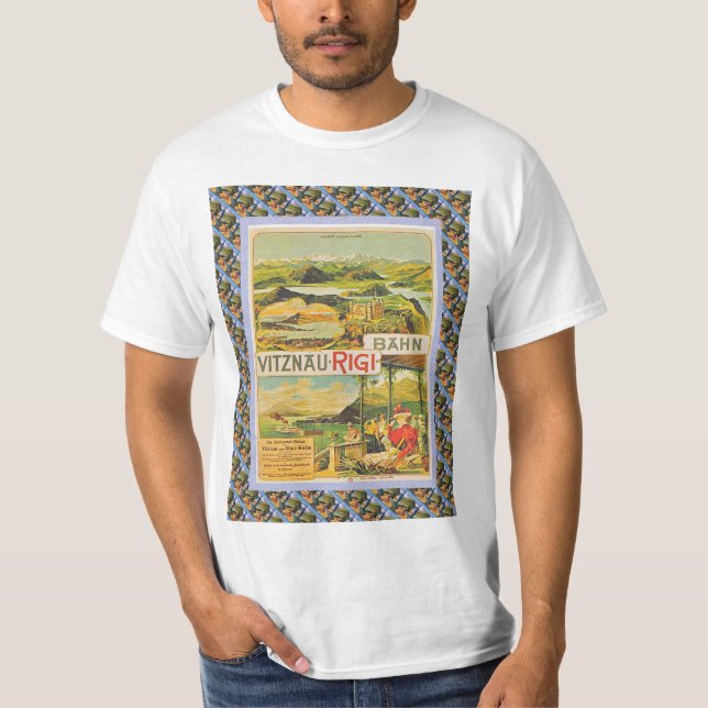 Vintages Schweizer Bahnplakat Vitznau Rigi Bahn T-Shirt (Vorderseite)